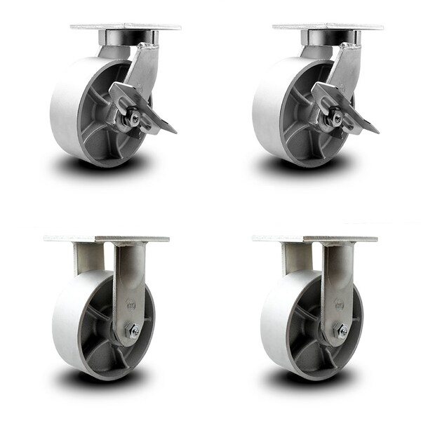 8 Inch Heavy Duty Semi Steel Cast Iron Wheel Caster Brakes 2 Rigid SCC, 2PK